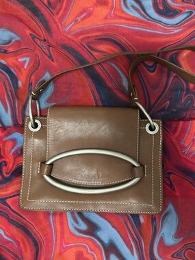 Vintage DKNY Brown Leather Flap Baguette Shoulder Bag 90s Minimalist